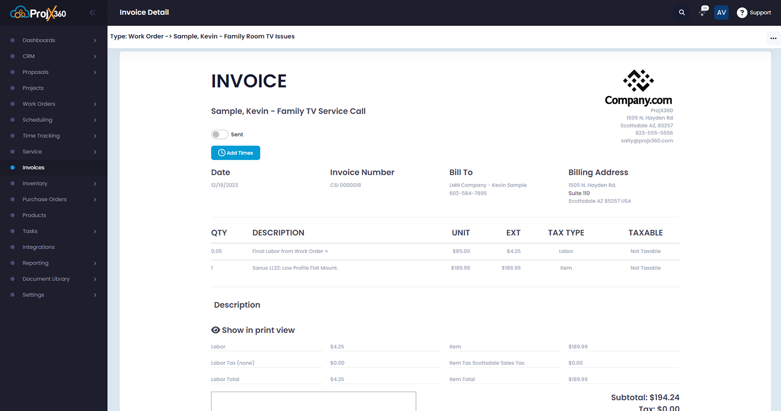 Invoice record