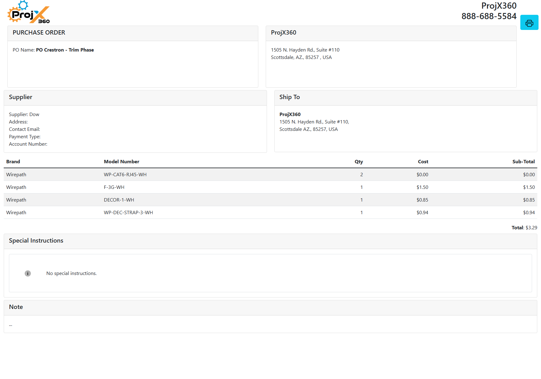 ProjX360 Download Purchase Order